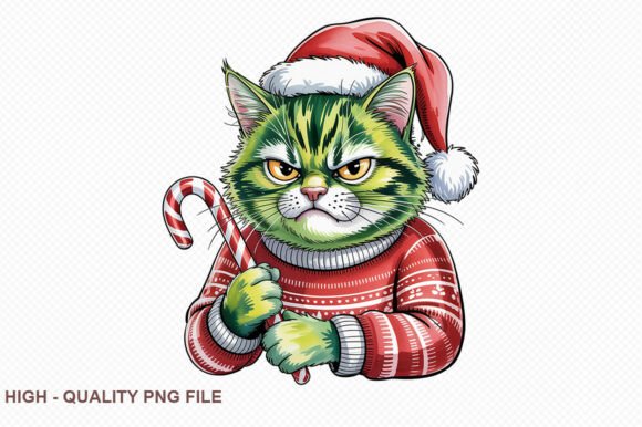 Angry Christmas Cat PNG: Festive Illustrations for Crafters
