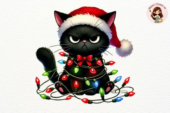 Cat Wrapped in Christmas Lights PNG Review