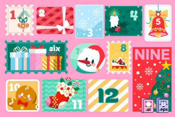 Christmas Advent Calendar Set 1-12 Illustrations Review