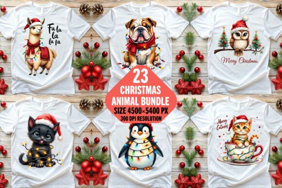 Christmas Animal Sublimation PNG Bundle: Festive Illustrations