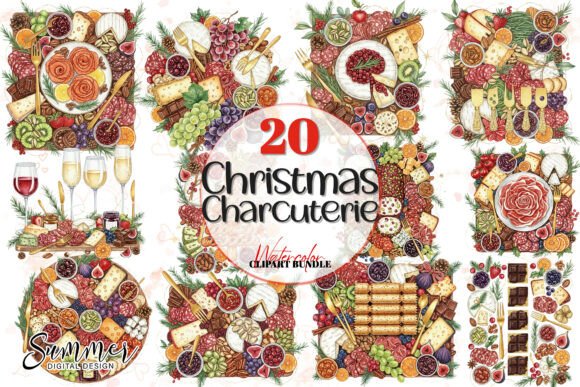 Christmas Charcuterie Board Clipart Set: Illustrations for Crafters