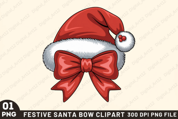 Christmas Festive Santa Bow PNG Clipart for Illustrations