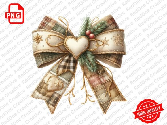 Christmas Patchwork Bow Clipart: Illustrations