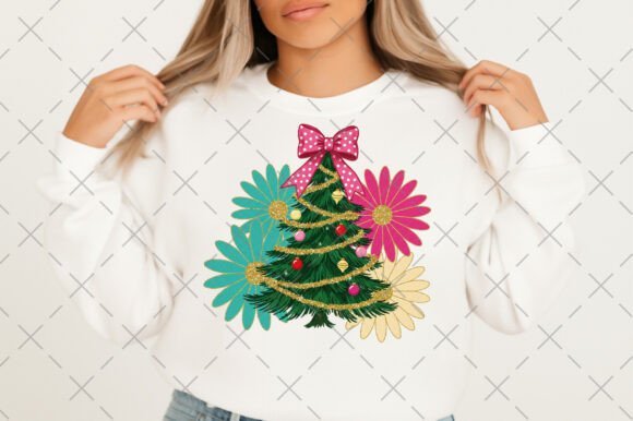 Colorful Boho Glitter Christmas Tree Png Illustrations