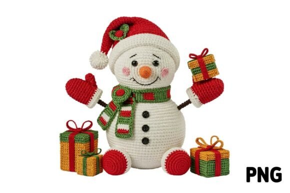 Crochet Christmas Snowman PNG for Illustrations