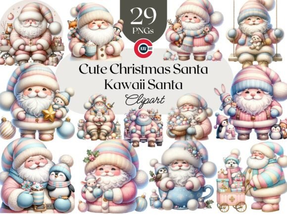Cute Santa Christmas Clipart Bundle: Illustrations
