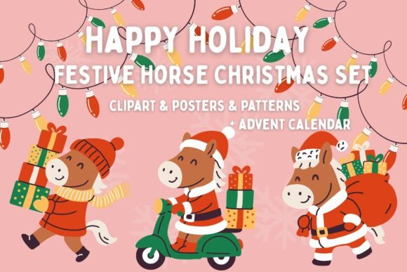 Festive Horse Christmas Set: Premium Illustrations