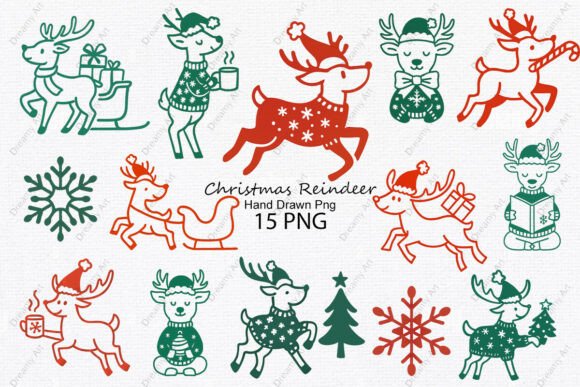 Hand Drawn Christmas Reindeer Png: Illustrations for Branding