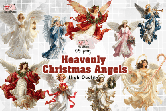 Heavenly Christmas Angels PNG: Editorial Illustrations