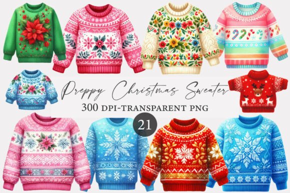 Preppy Christmas Sweater PNG Cliparts for Illustrations