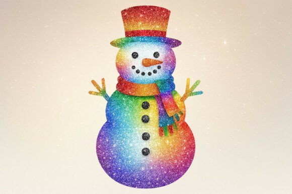 Rainbow Glitter Christmas Snowman PNG & Illustrations