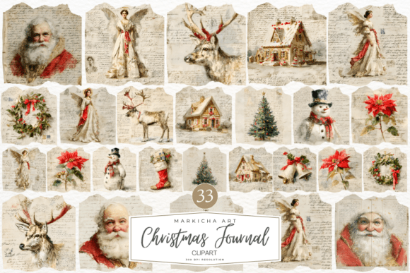 Vintage Christmas Journal Pages Png Illustrations