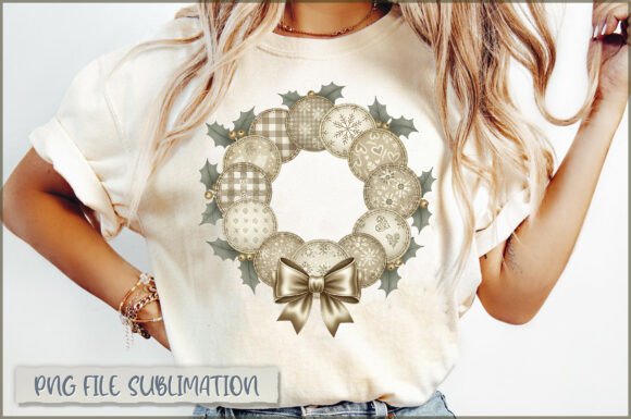 Vintage Retro Patchwork Christmas Wreath Illustrations