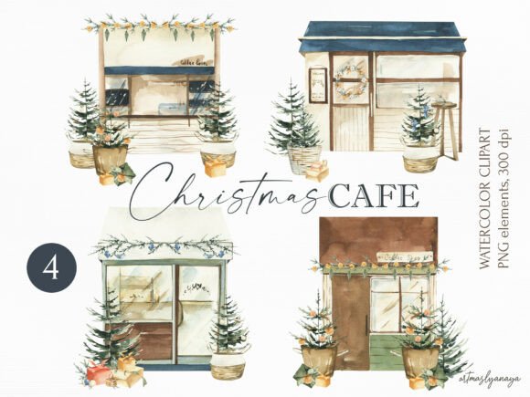 Watercolor Christmas Cafe Clipart Part2: Illustrations Review